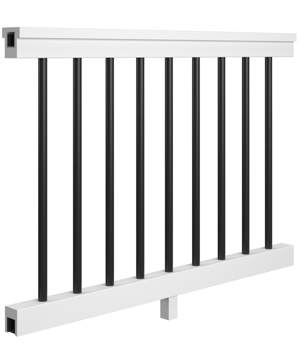 Plain White PVC Railing - Round 1" Black Baluster